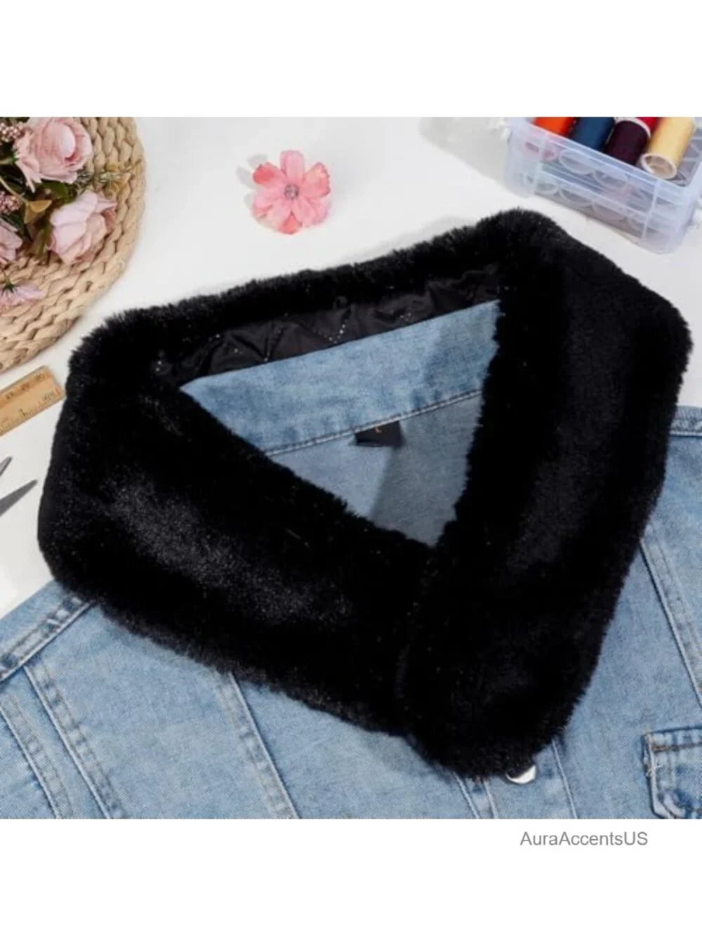 Faux Fur Detachable Collar Scarf Wrap for Winter Coat Hood Trim